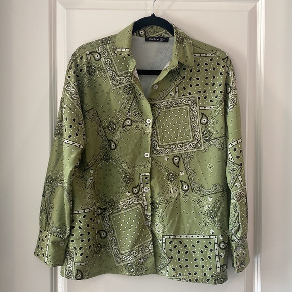 Boohoo Tops - Boohoo Bandana Print Button-down - Green, black and white